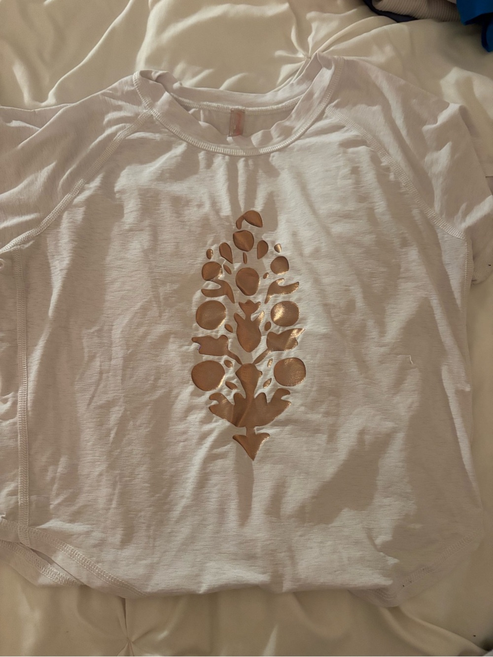 FP Movement by Free People White Short Sleeve Tee with Gold Leaf Motif